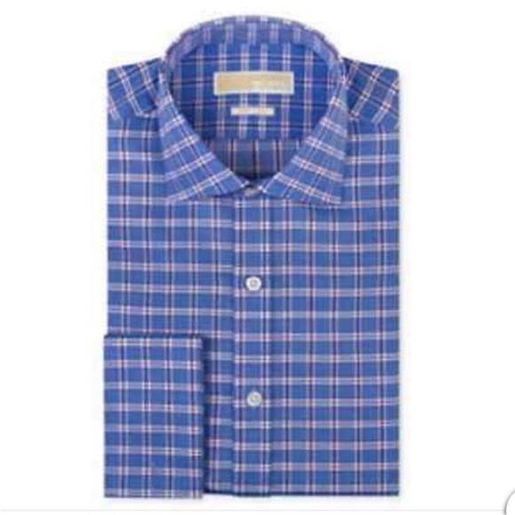 MICHAEL Michael Kors Other - Michael Kors Blue Plaid Button Down Non Iron Shirt 16 1/2 36/37 French Cuff Sle